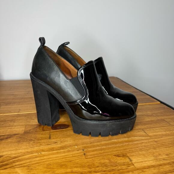 Marc By Marc Jacobs Chunky Black Leather Platform Loafer Booties Size 37.5 - Picture 1 of 6